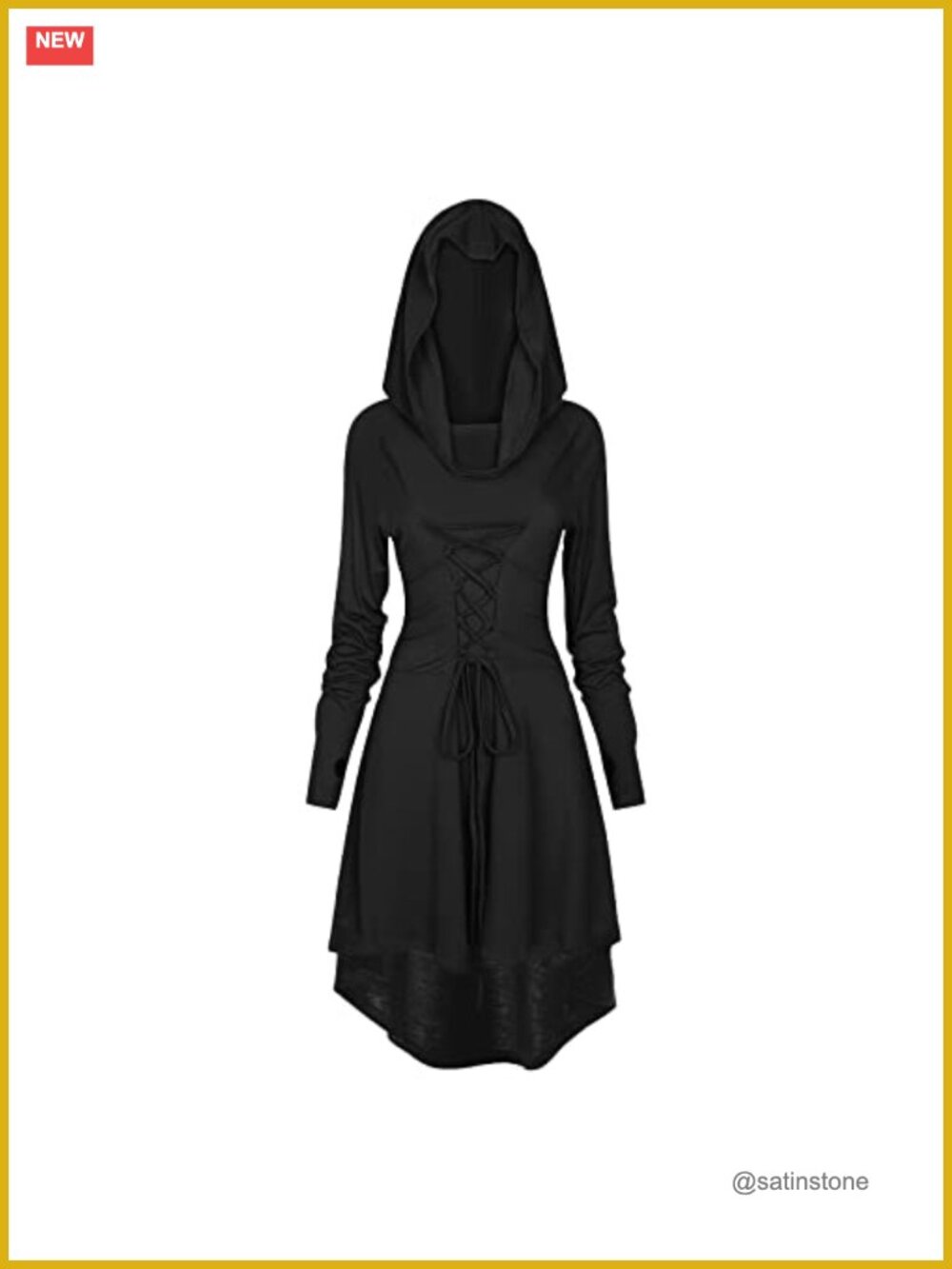 Womens Hooded Renaissance Dress Medieval Costume Lace Up Robe Cosplay